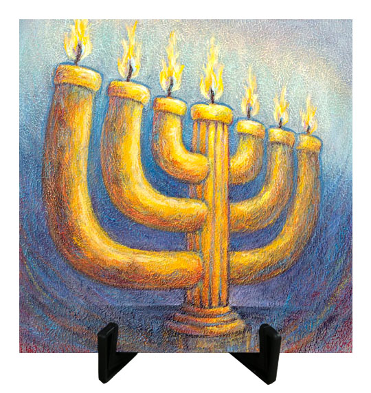 Atelier for Hope religieus kunst kado artikel keramische tegel schilderij menorah lampenstandaard the lampstand