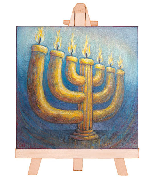 Bijbels Miniatuur Schilderij The Lampstand Menorah Kandelaar, huwelijksgeschenken en kunstkado artikelen. Christelijke kunst kado