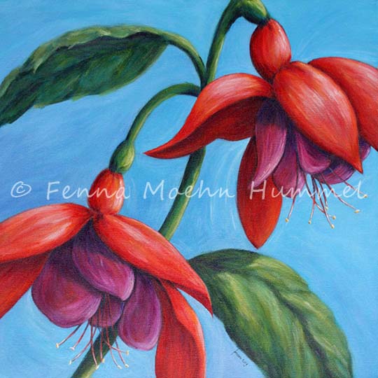 Bloemenschilderij fuchsia | vrolijke kleurrijke kunst| Atelier for Hope Doetinchem  Fenna Moehn Hummel