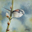 Mini schilderij staartmeesje, vogels, kunst, miniatuur kunst Atelier for Hope Doetinchem